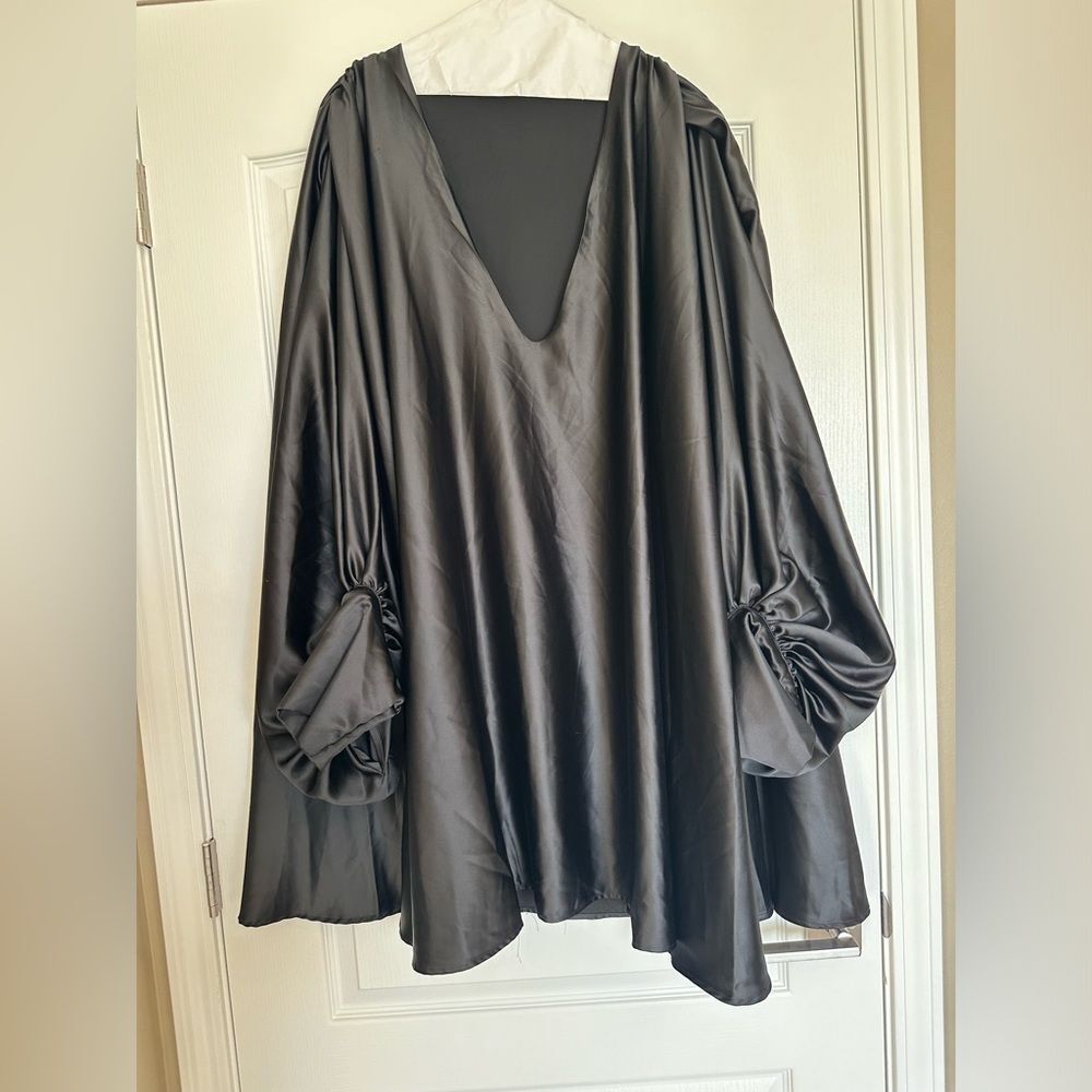 NASTY GAL Plus Size Black Satin Batwing Swing Mini Dress Size 16 - Picture 3 of 5